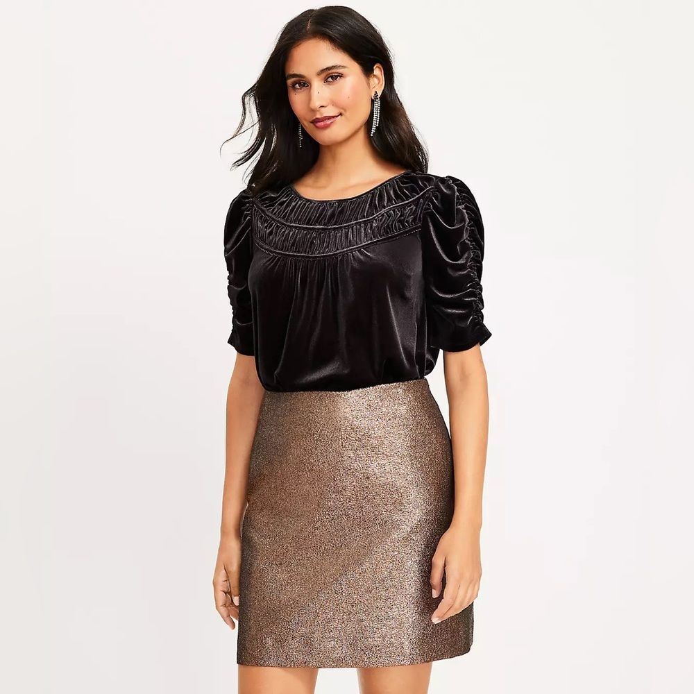 Ann Taylor LOFT Ruched Velvet Top Black M